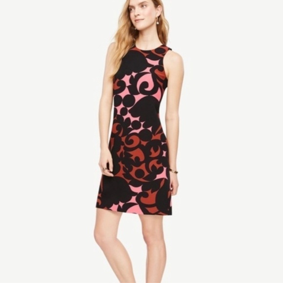Ann Taylor Plus Size Shift Dress Sleeveless Retro Print Black Bright Pink Sz 16 - Picture 15 of 16